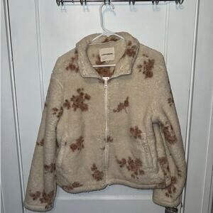 New Lucky Brand Floral Faux Fur Fleece Zip Jacket size M
